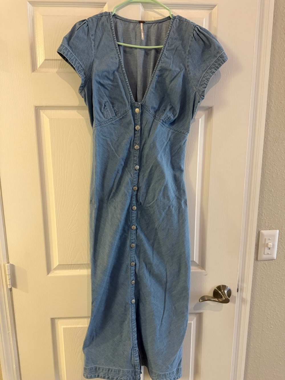 Free People Light Blue Denim Button-Front Midi Dress